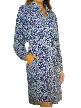 Well Worn Karen Blue Floral Button-Down Shirt Dress